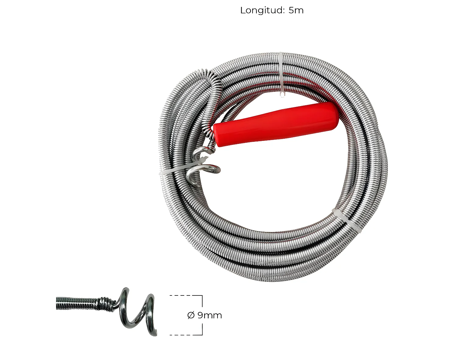 Confezione 2 disotturatori di tubi in gancio 5m grigio/rosso 7house