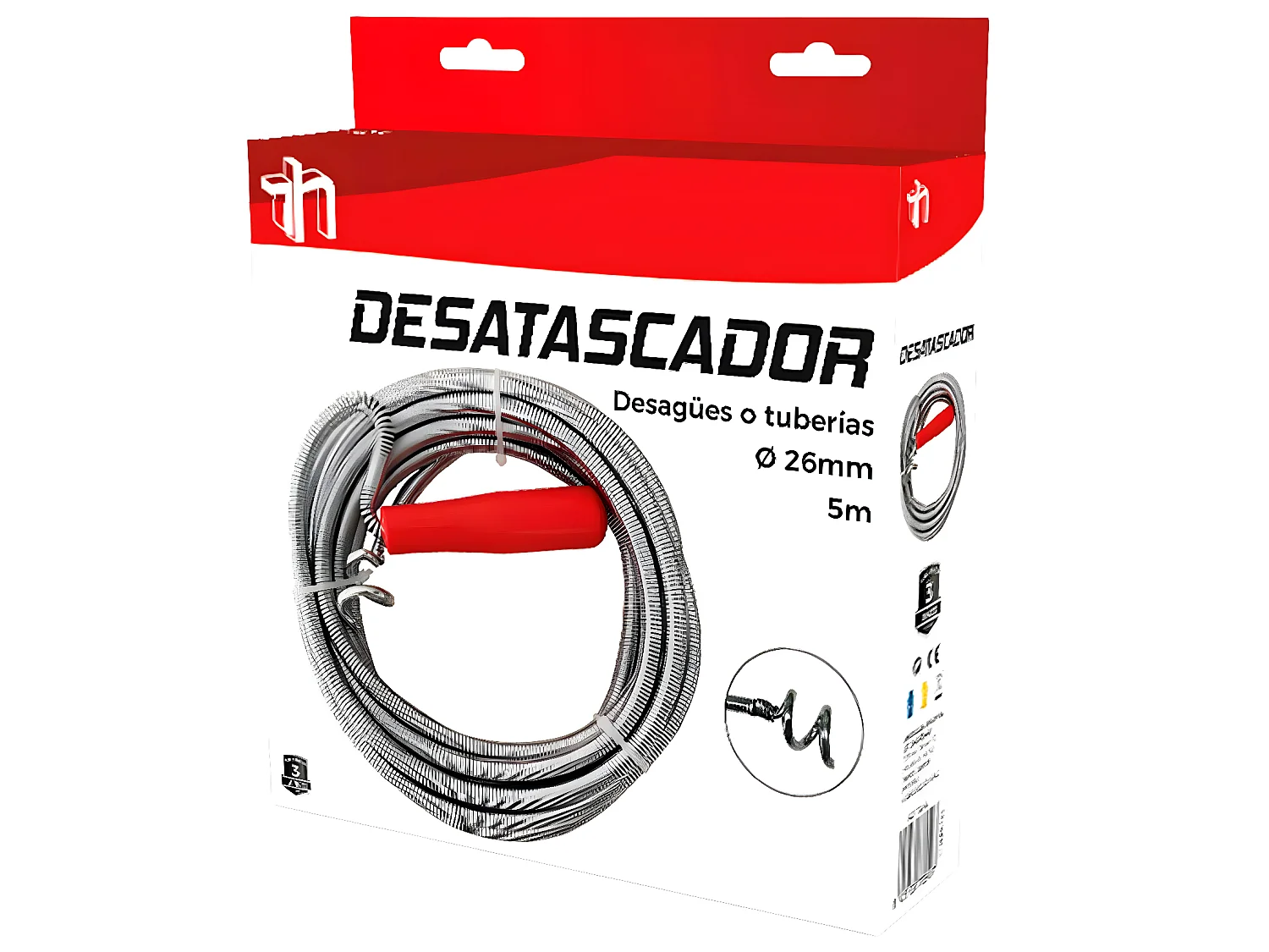 Confezione 2 disotturatori di tubi in gancio 5m grigio/rosso 7house