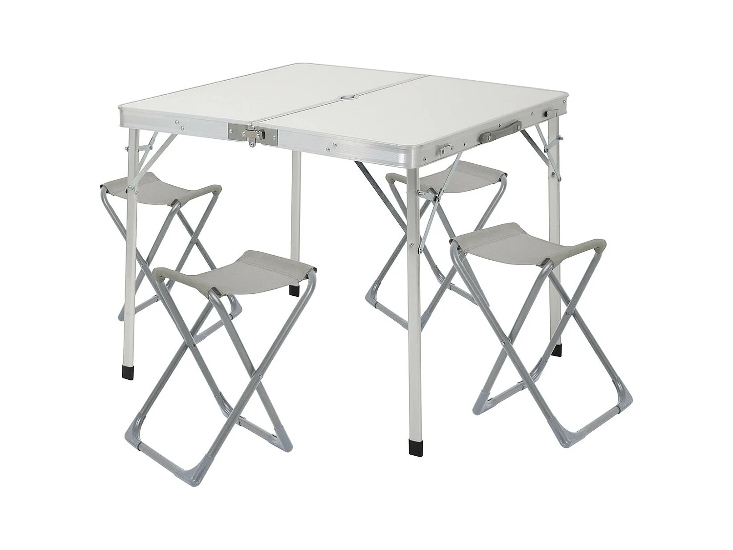 Set da giardino pieghevole Tavolo rettangolare e 4 sedie da campeggio Bianco/Grigio 7house