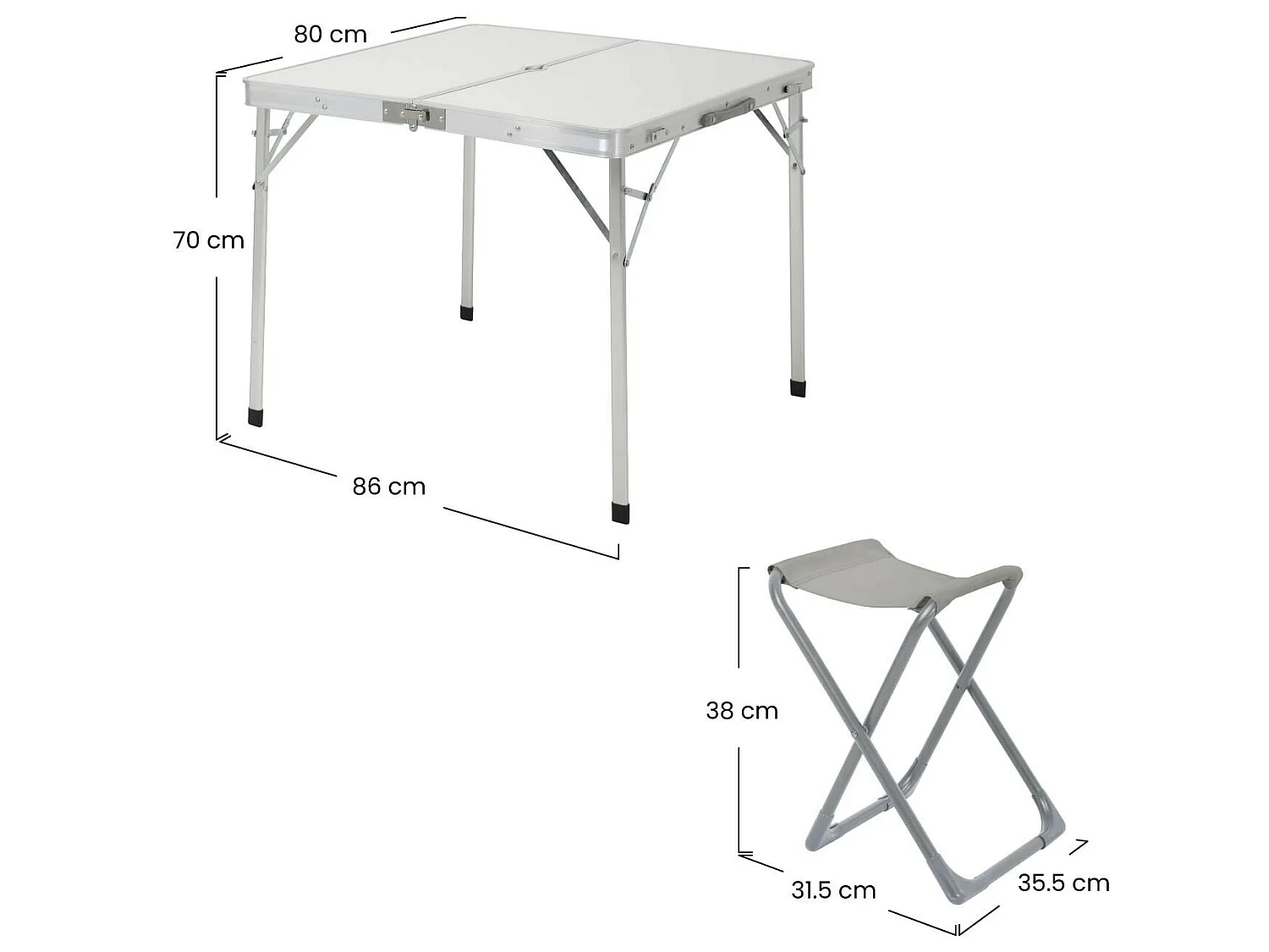 Ensemble de jardin pliant Table de jardin rectangulaire et 4 chaises de camping blanc/gris 7house