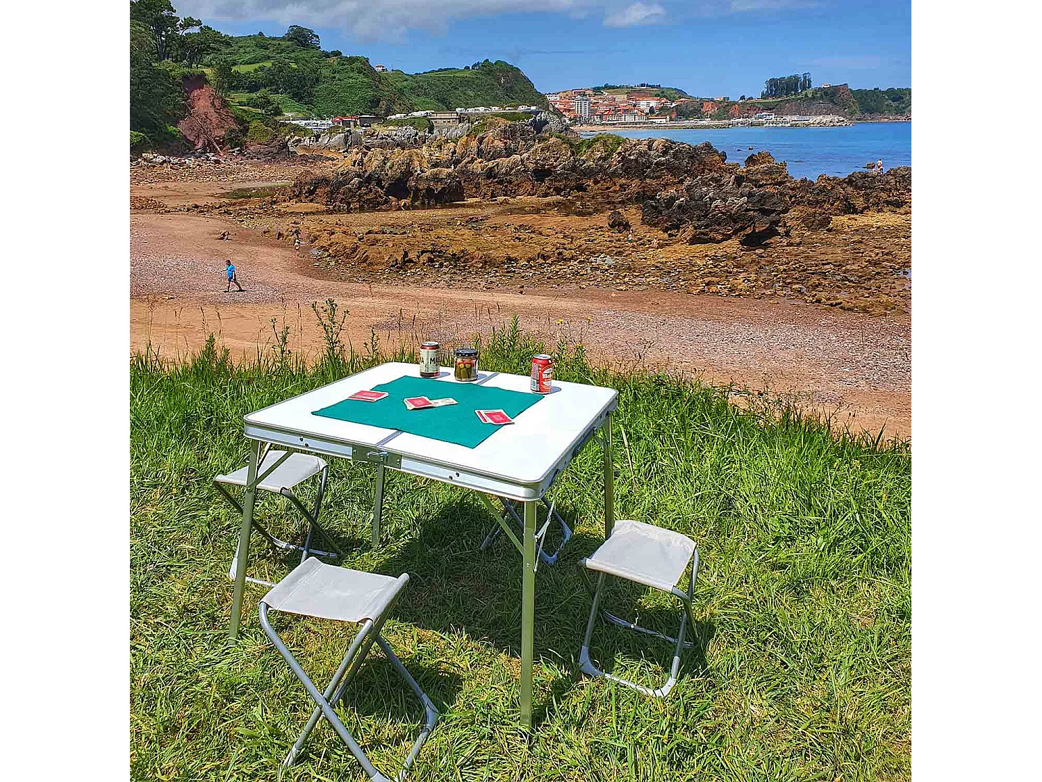 Ensemble de jardin pliant Table de jardin rectangulaire et 4 chaises de camping blanc/gris 7house
