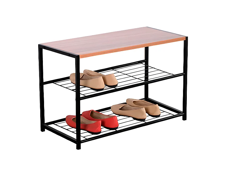 Banc à chaussures style industriel 2 étagères Erme Noir/Brun 63x30x43cm 7house