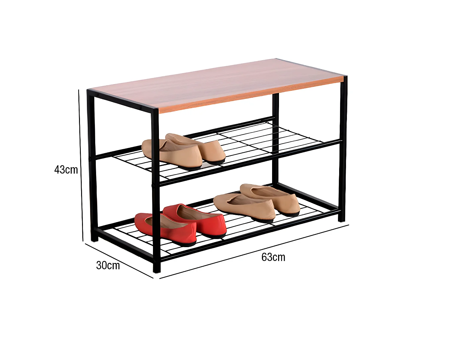 Banco Zapatero Estilo Industrial 2 Baldas Erme Negro/Marrón 63x30x43cm 7house