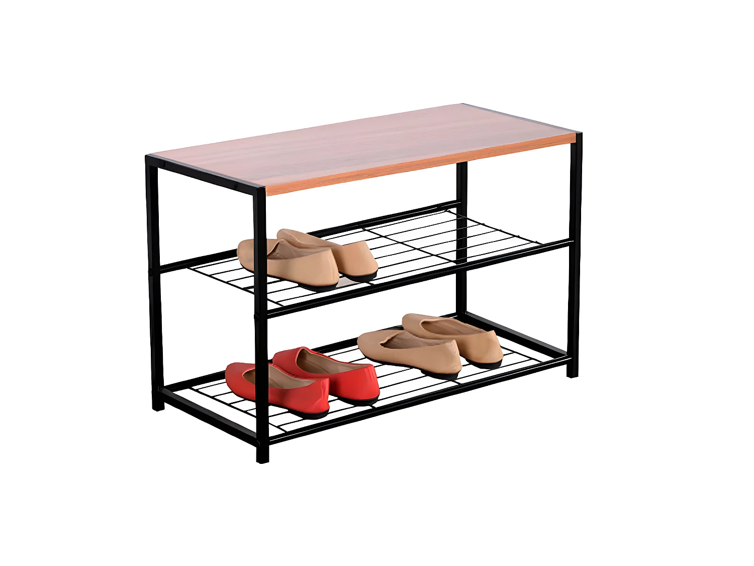 Banc à chaussures style industriel 2 étagères Erme Noir/Brun 63x30x43cm 7house
