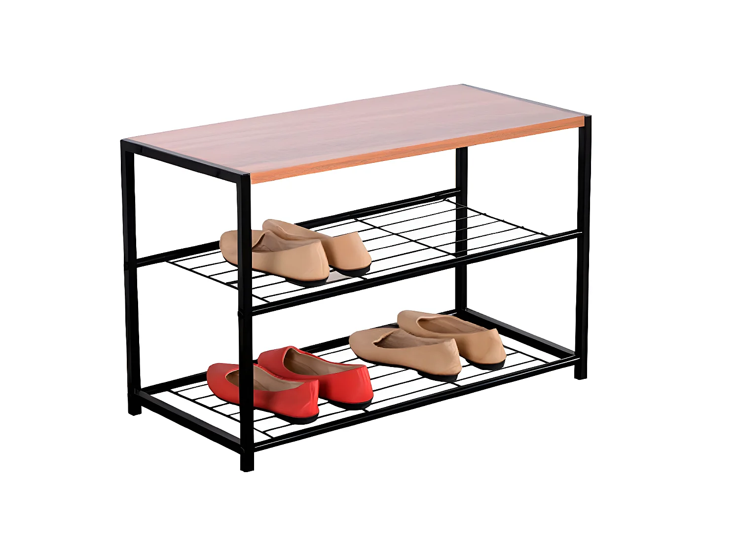 Banco Zapatero Estilo Industrial 2 Baldas Erme Negro/Marrón 63x30x43cm 7house