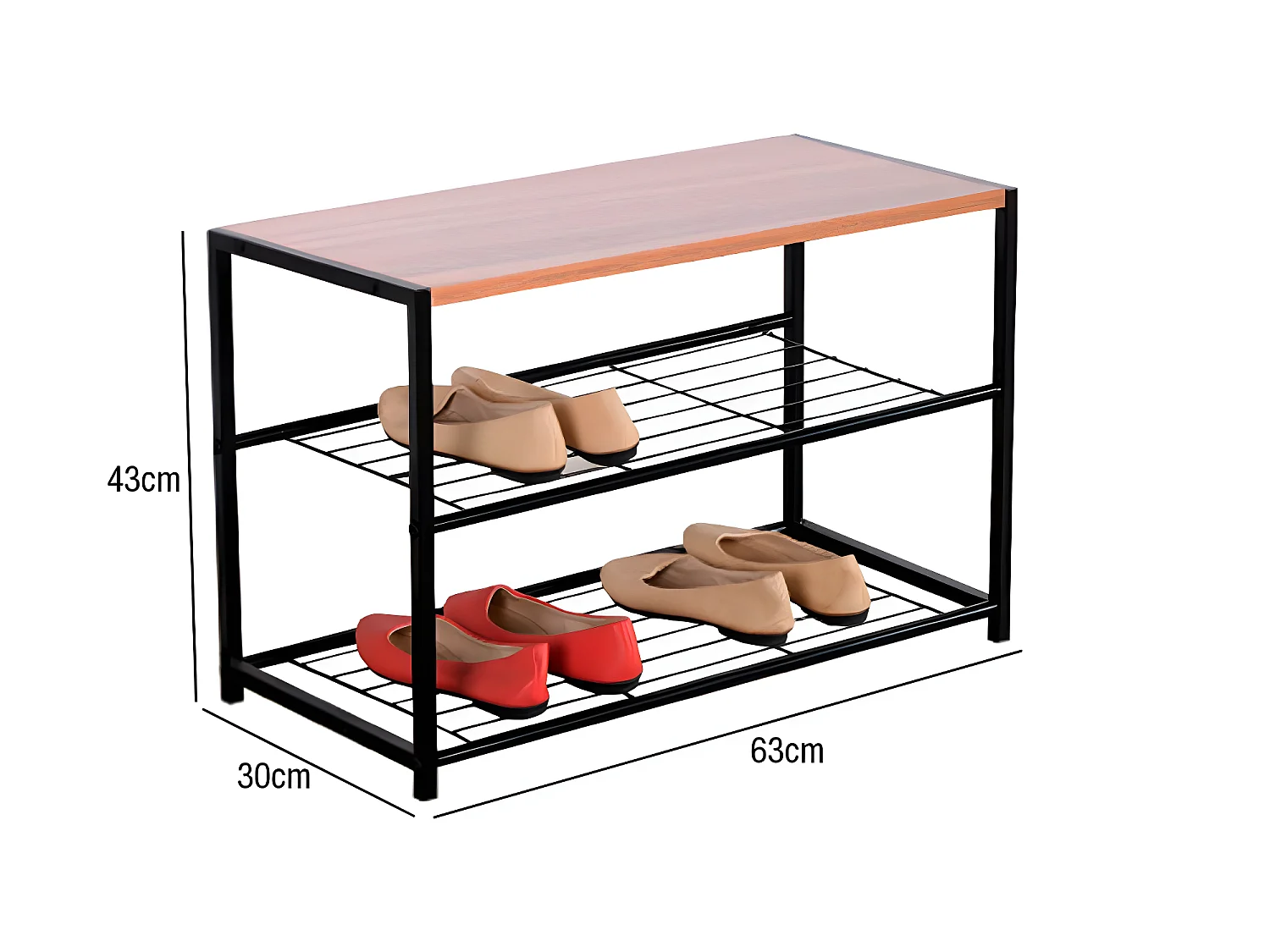 Banco Zapatero Estilo Industrial 2 Baldas Erme Negro/Marrón 63x30x43cm 7house