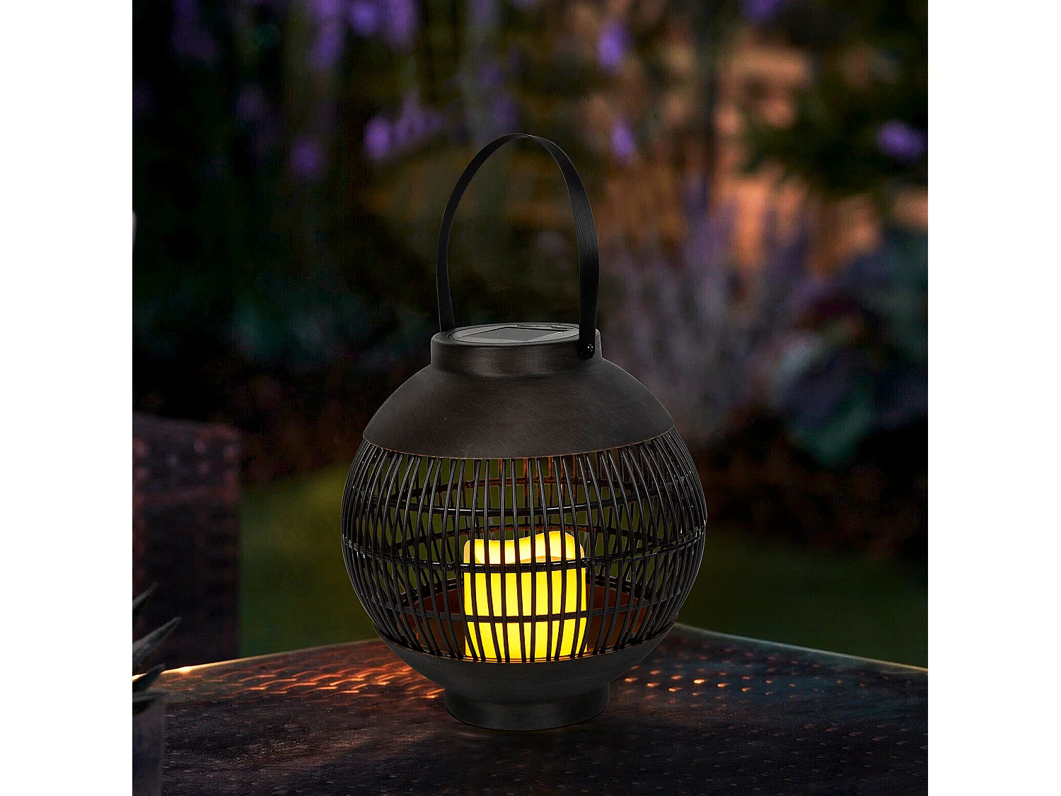 Lanterne solaire LED extérieure ronde marron 3000K 7hSevenOn Outdoor