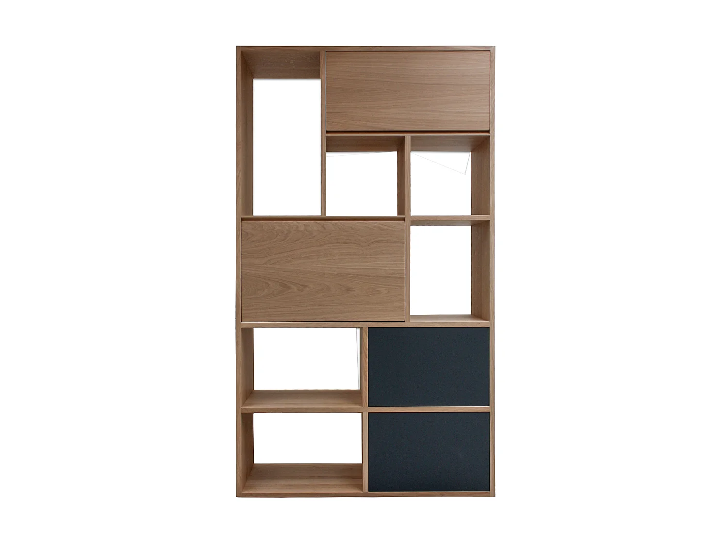 Composition secrétaire chêne naturel massif et laqué, 2 tiroirs, 1 abattant, 1 relevant - 108L x 38P