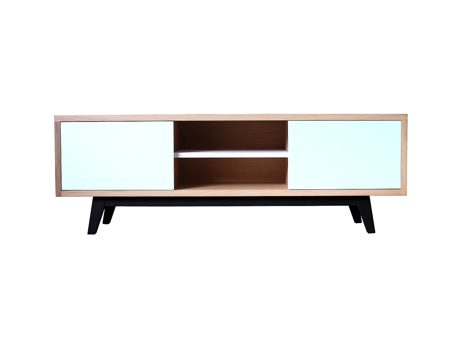 Buffet chêne blanchi massif et laqué, 2 coulissants 1 niche - 160L x 44P