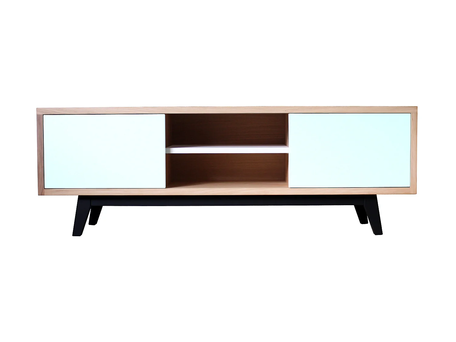 Buffet chêne blanchi massif et laqué, 2 coulissants 1 niche - 160L x 44P