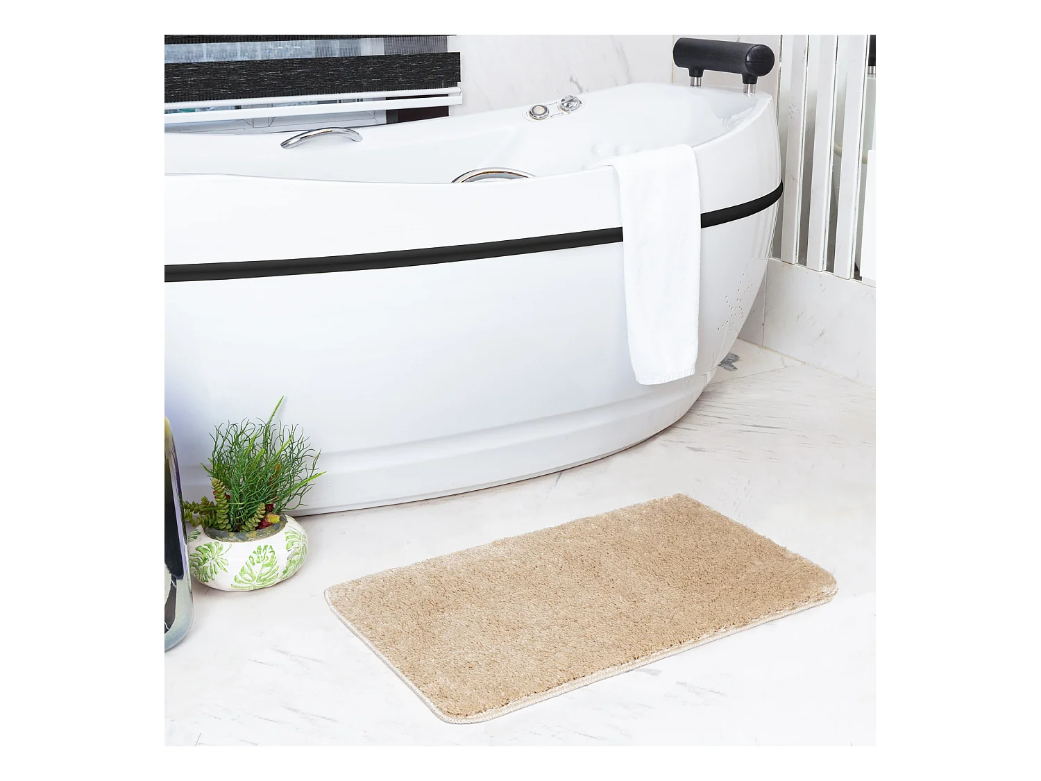 Tapis de Salle de Bain Lavable Antidérapant- Beige Clair - 80x50cm - JUNE