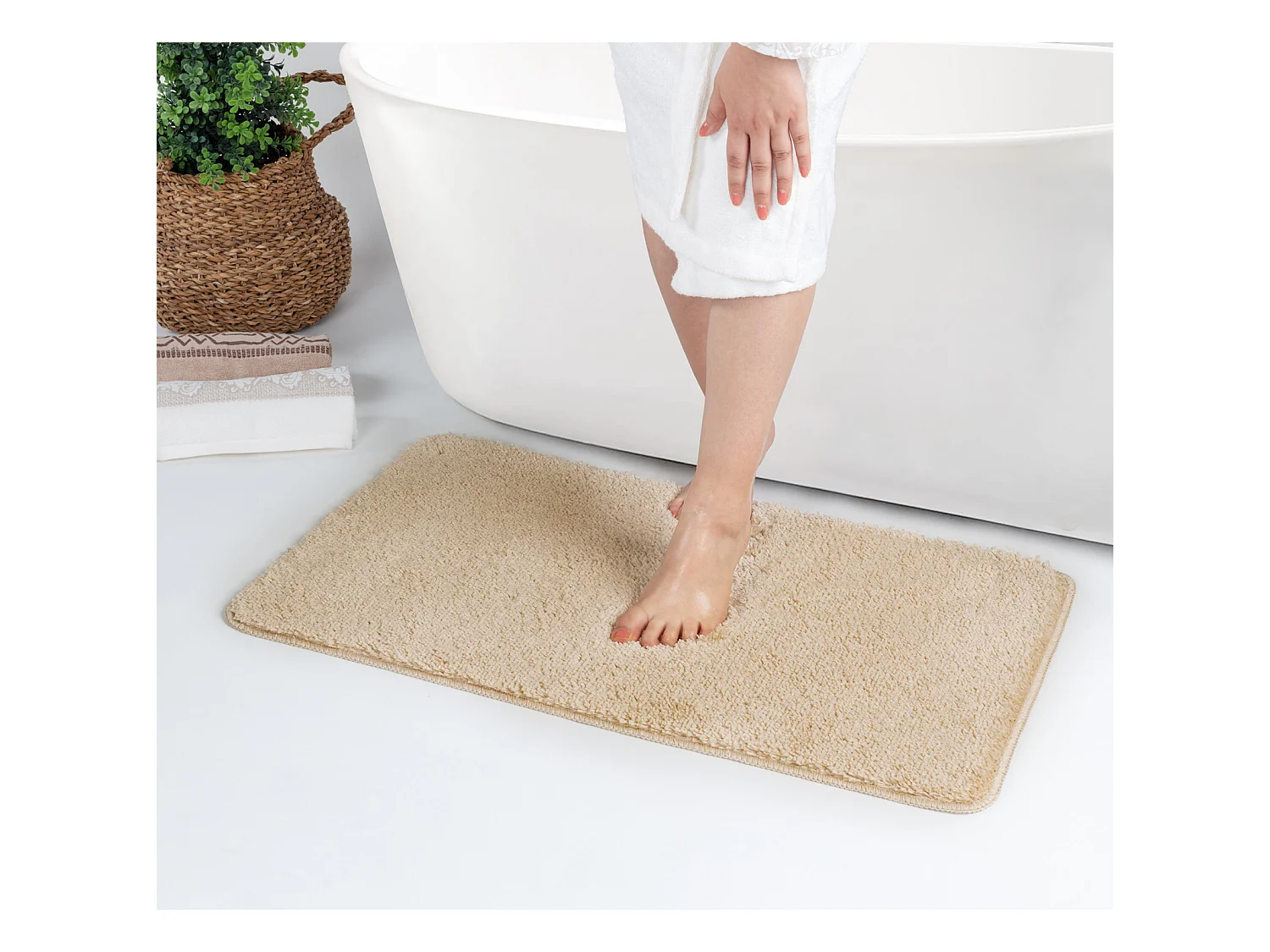 Tapis de Salle de Bain Lavable Antidérapant- Beige Clair - 80x50cm - JUNE