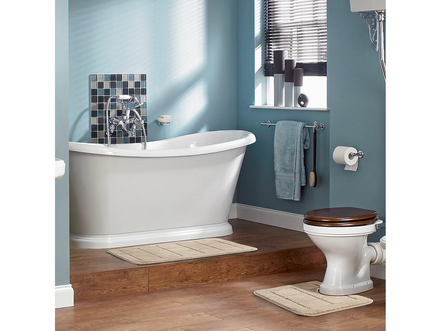 Set 2 alfombras de Baño Antideslizante Lavable - Beige - 80x50/40x40cm - NOELLE