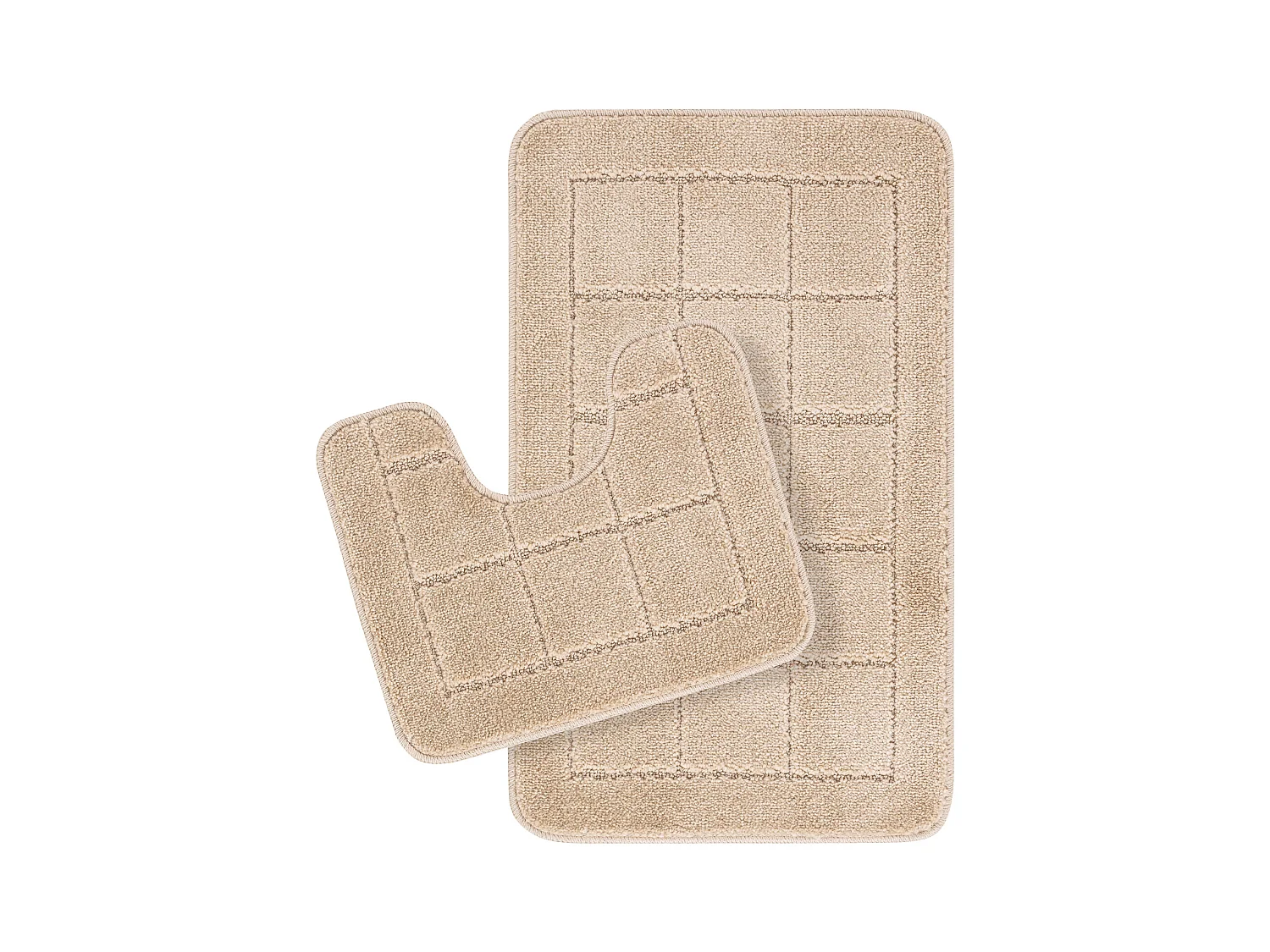 Set de 2 Tapis de Salle de Bain Lavables Antidérapants - Beige - 80x50/40x40cm - NOELLE