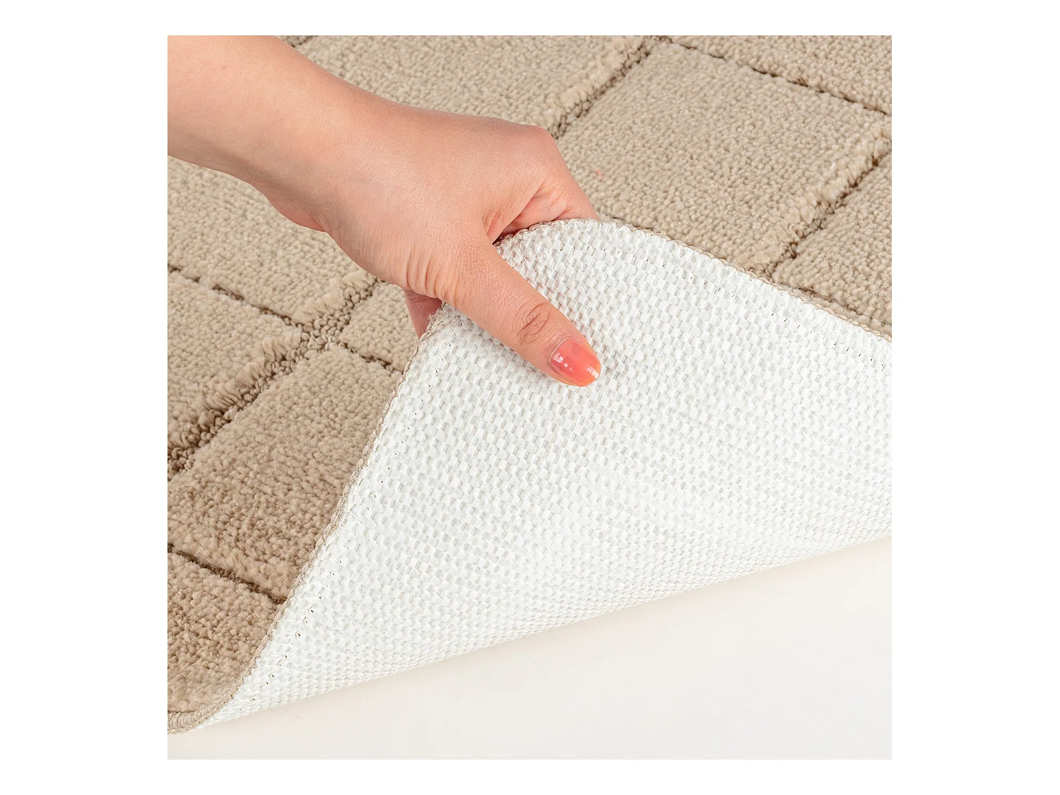 SURYA Badmat Set WC Mat - Badkamer, Douchemat, Toiletmat - Machinewasbar Antislip Hoogpolig Badkleed NOELLE - Beige - 80x50cm/50x40cm - NOELLE