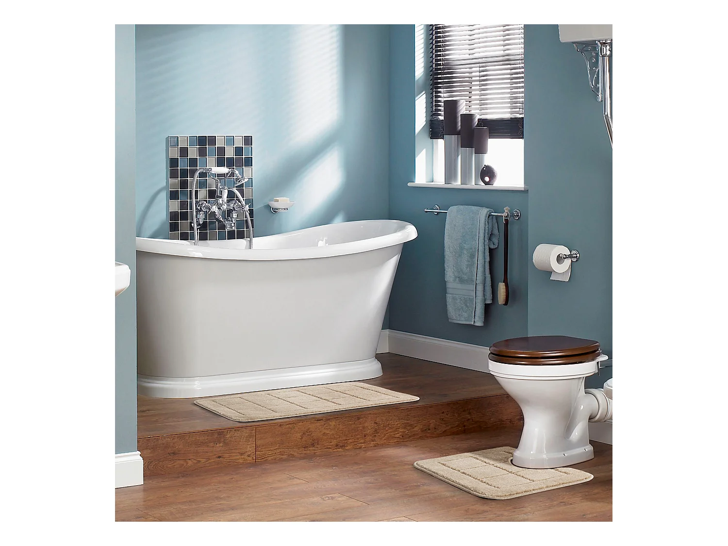 SURYA Badmat Set WC Mat - Badkamer, Douchemat, Toiletmat - Machinewasbar Antislip Hoogpolig Badkleed NOELLE - Beige - 80x50cm/50x40cm - NOELLE