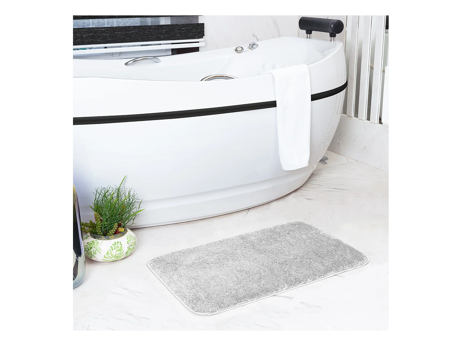 SURYA Badmat - Badkamer, Douchemat, Toiletmat - Machinewasbar Antislip Hoogpolig Badkleed JUNE - LichtGrijs - 80x50cm - JUNE