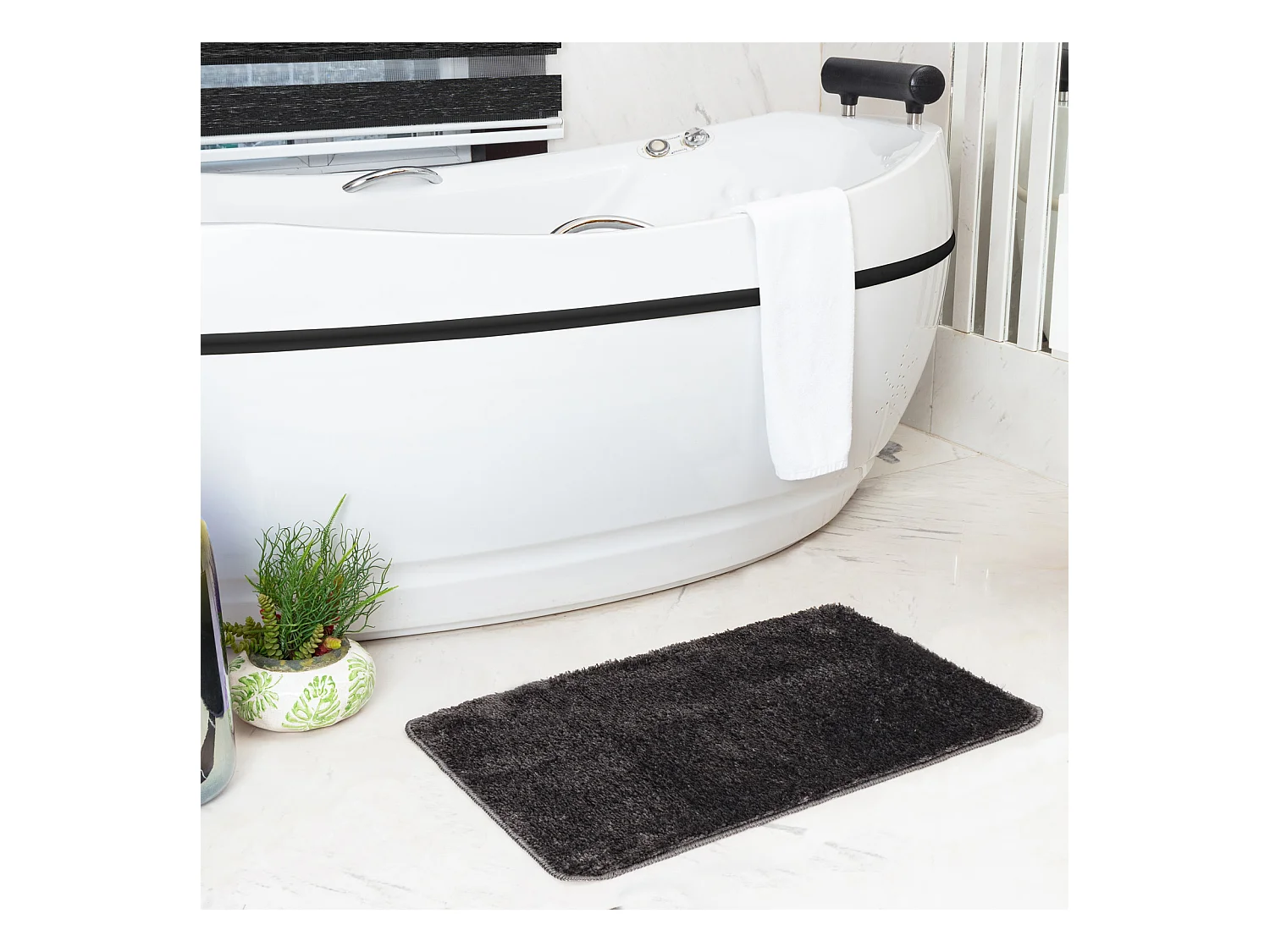 SURYA Badmat - Badkamer, Douchemat, Toiletmat - Machinewasbar Antislip Hoogpolig Badkleed JUNE - Grijs - 80x50cm - JUNE