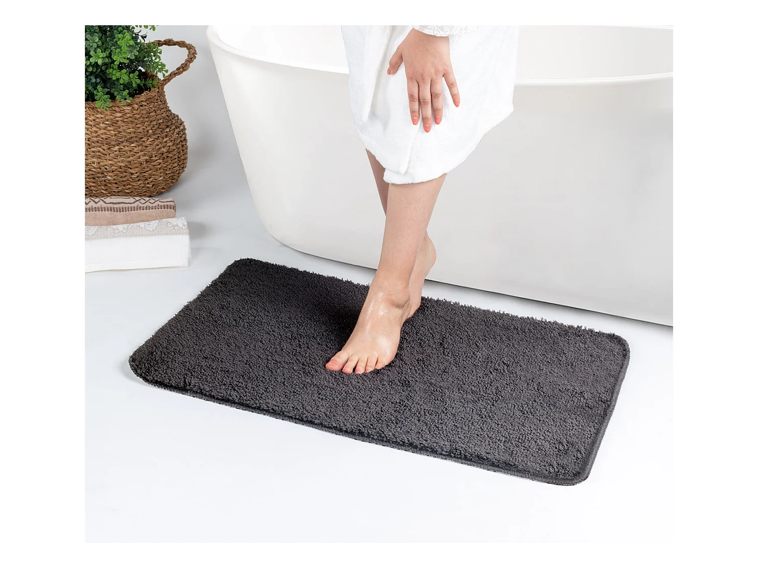 SURYA Badmat - Badkamer, Douchemat, Toiletmat - Machinewasbar Antislip Hoogpolig Badkleed JUNE - Grijs - 80x50cm - JUNE