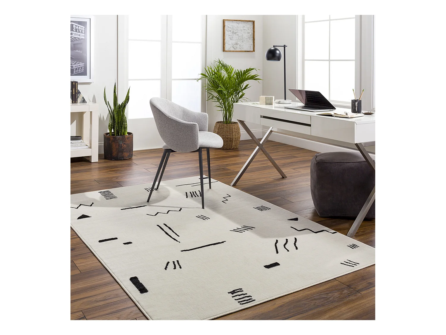 Tapis Scandinave Moderne - Blanc/Noir - 200x275cm - BIEBE