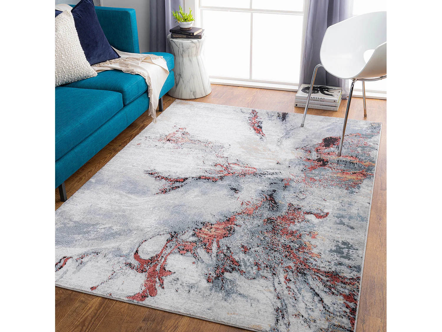 Tappeto Astratto Moderno - Grigio/Rosso - 200x275cm - EMMA