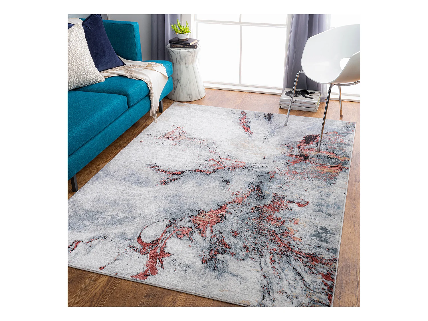 Modern Abstract Tapijt - Grijs/Rood - 160x220cm - EMMA