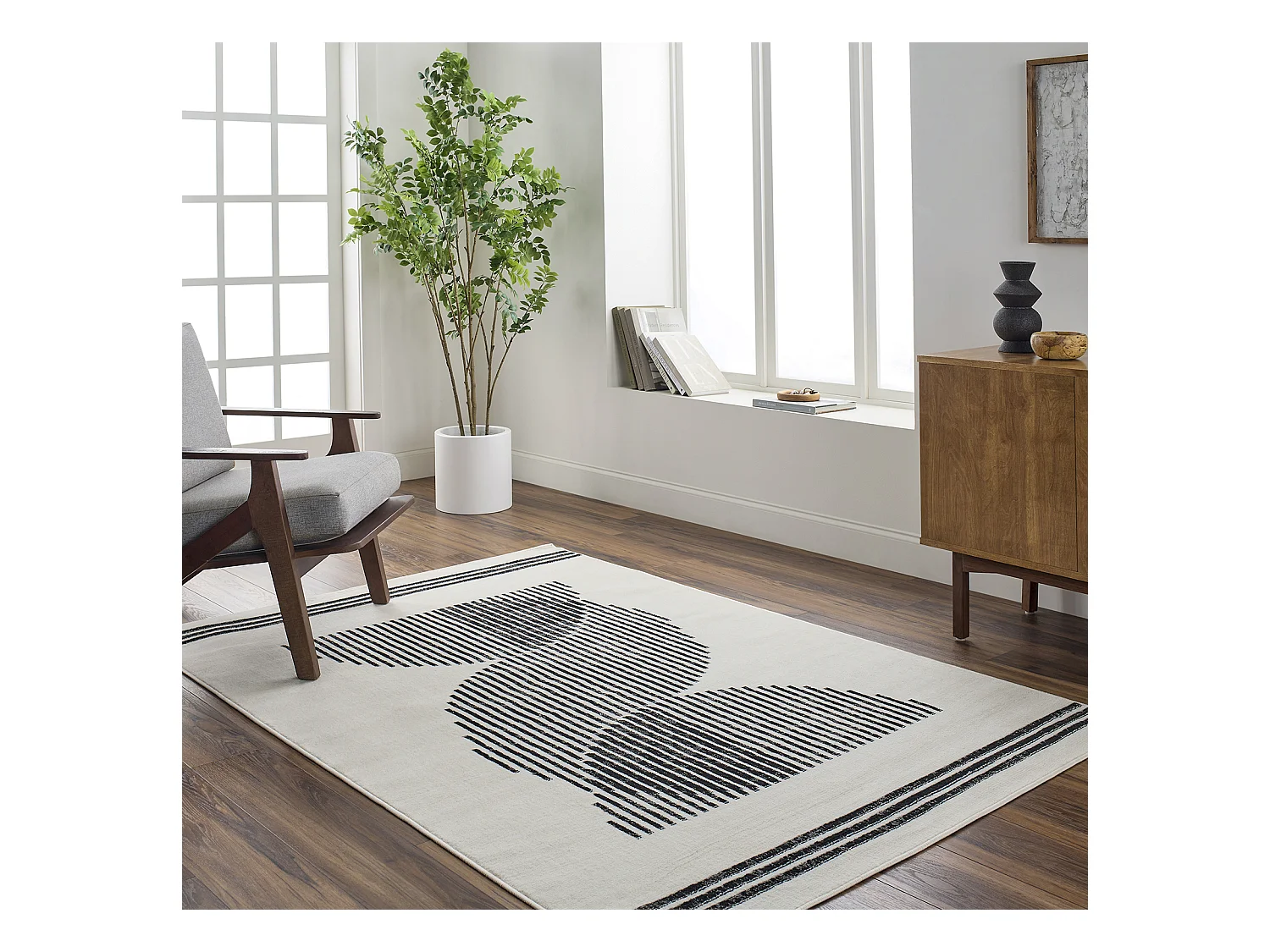 Modern Scandinavisch Tapijt - Wit/Zwart - 200x275cm - REILY