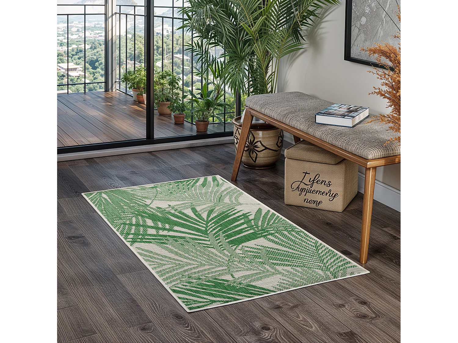 Buitenkleed - Balkon, Terras, Keuken Tapijt - Groen/Ivoor - 80x150cm - LENNIE