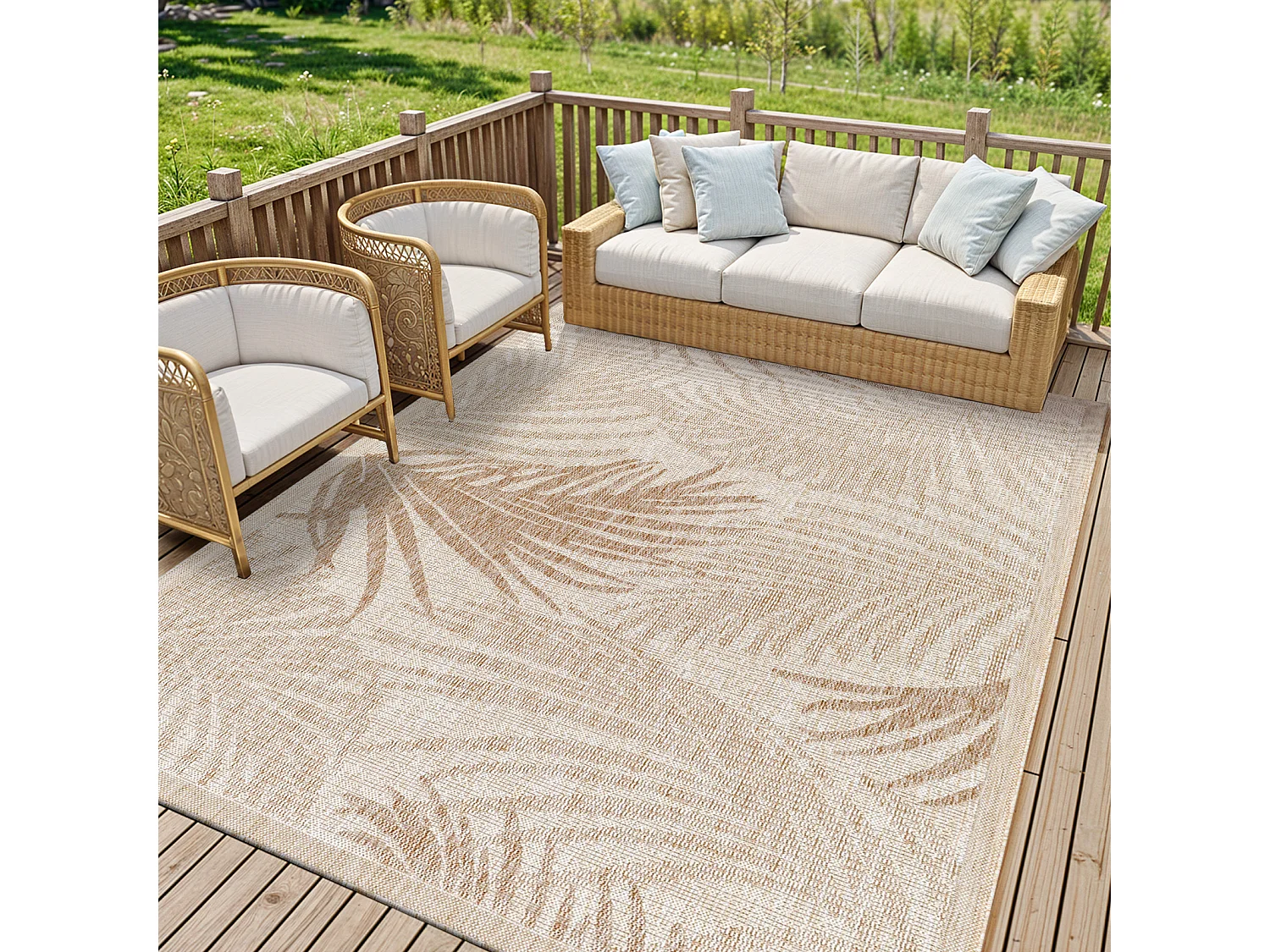 Tapis d'Extérieur/Intérieur Aspect Jute - Beige/Ivoire - 200x275cm - VANESSA