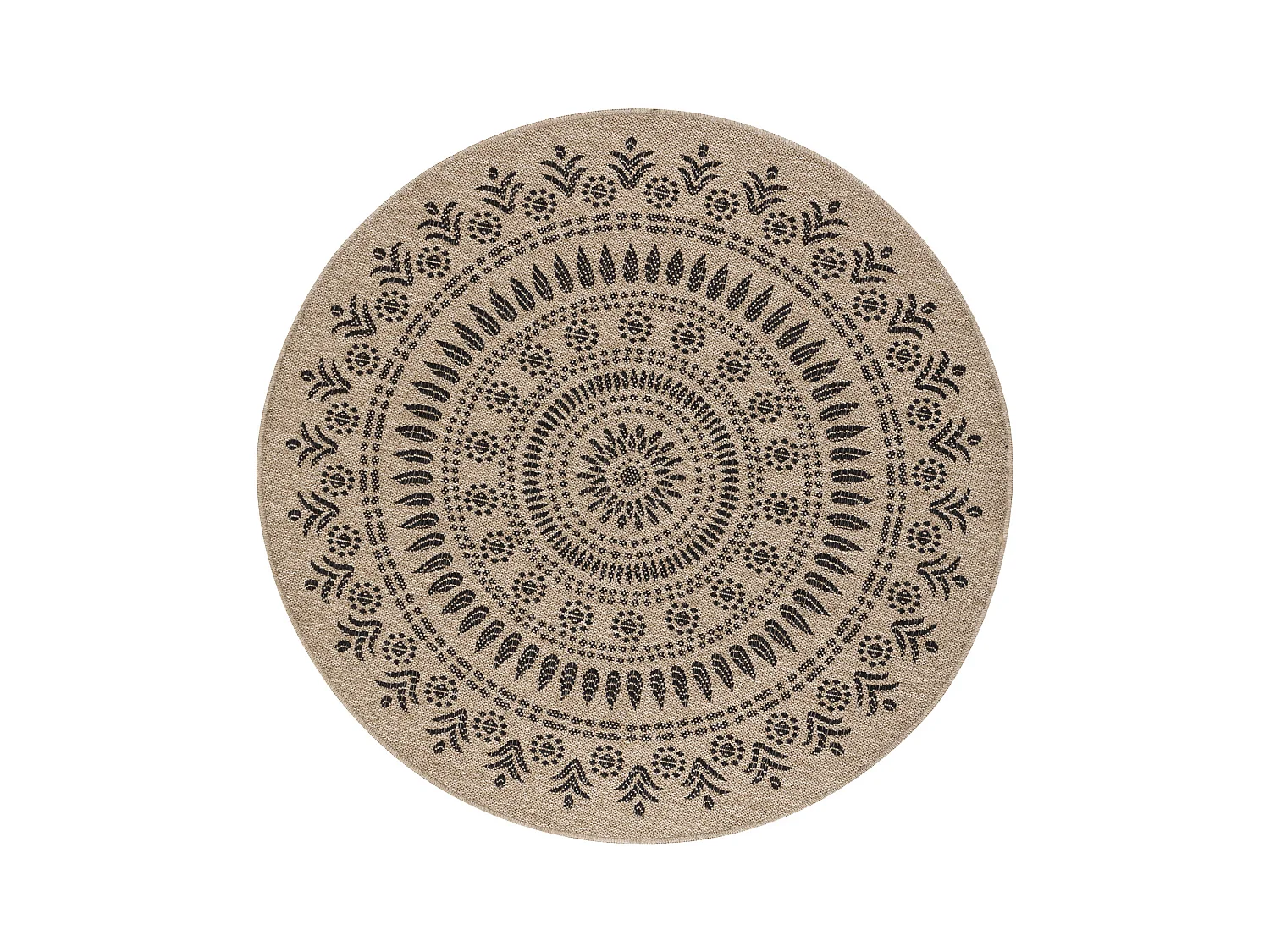 Buitenkleed - Balkon, Terras, Keuken, Rond Jute-Look Tapijt - Beige/Zwart - Ø 100cm - VERA