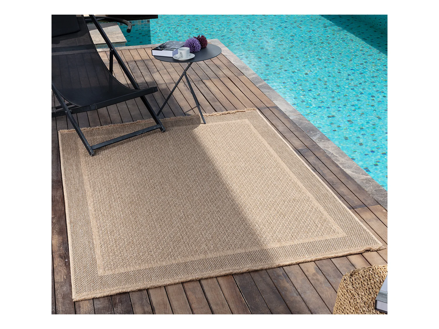 Buitenkleed - Tapijt in Jute-Look voor Balkon, Terras, Keuken PENNY - Beige/Zwart - 160x213cm - PENNY
