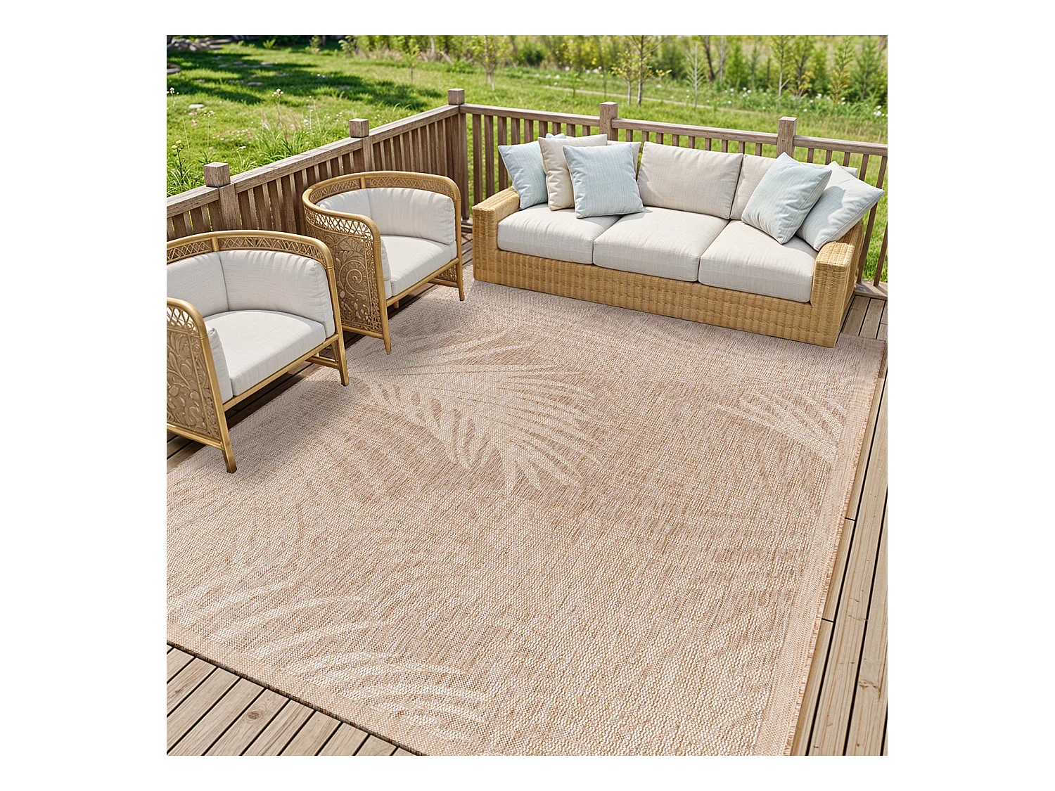 Tapis d'Extérieur/Intérieur Aspect Jute - Beige/Ivoire - 200x275cm - VANESSA