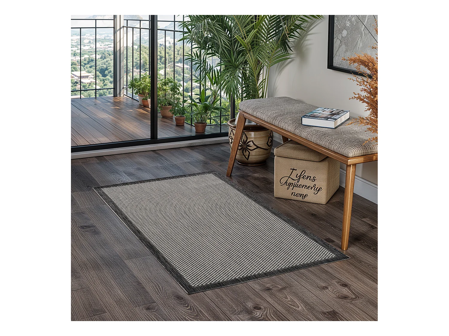 Buitenkleed - Balkon, Terras, Keuken Tapijt - Grijs/Ivoor - 80x150cm - KACEY