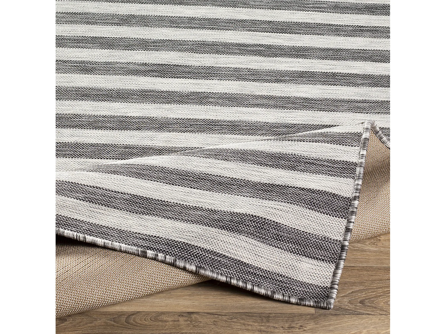 Tapis d'Extérieur/Intérieur Rayé - Gris/Ivoire - 80x150cm - ZAKI