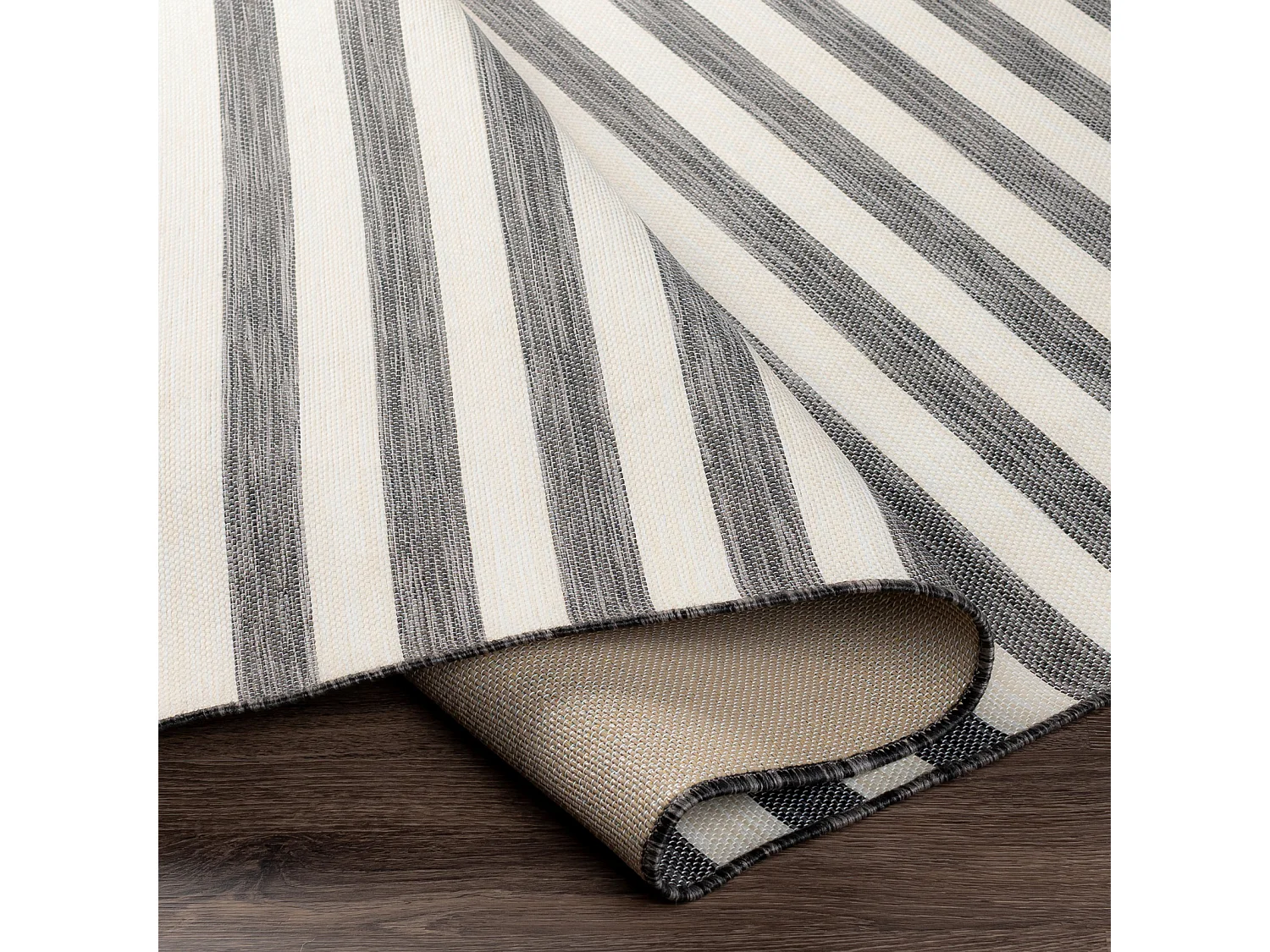 In-/Outdoor Gestreifter Teppich - Schwarz/Elfenbein - 160x220cm - ZAKI