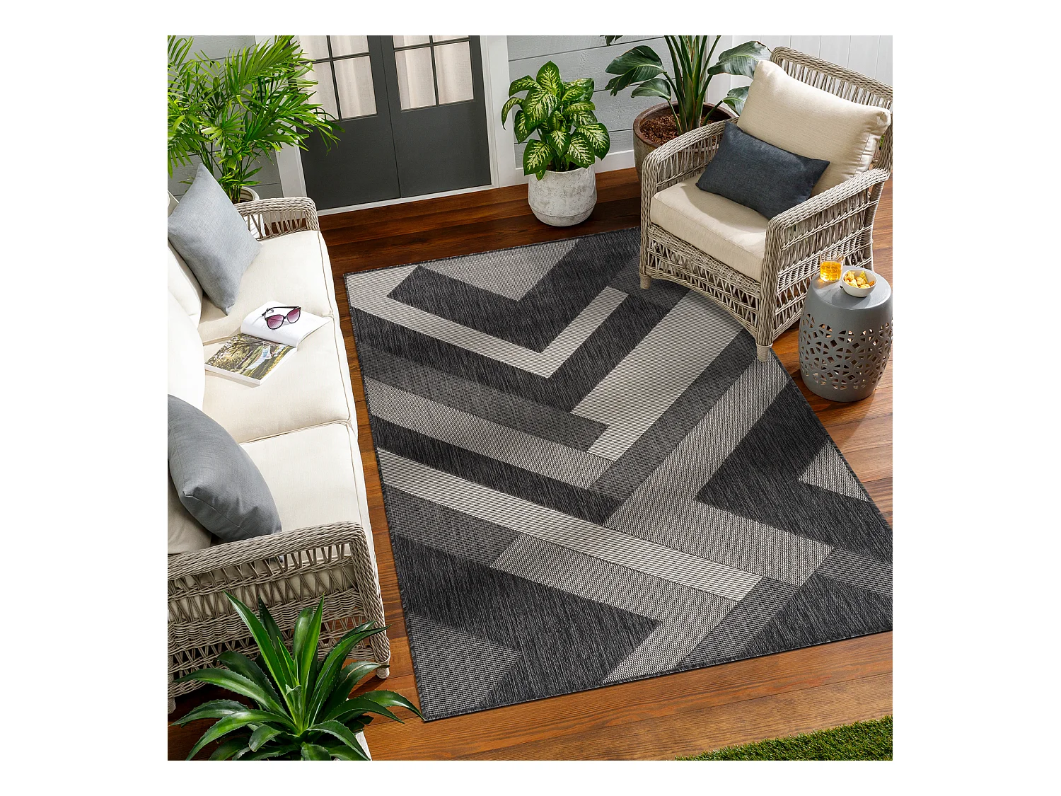 Tapis d'Extérieur/Intérieur - Gris/Ivoire - 120x170cm - ABBY