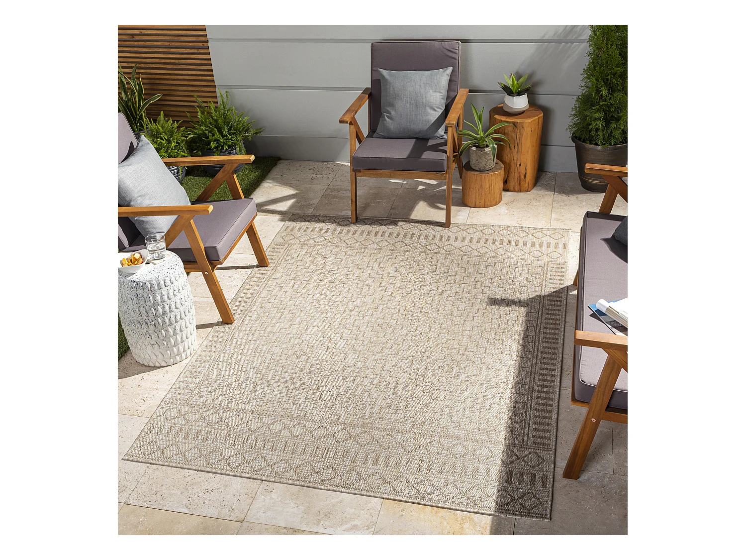 Tapis d'Extérieur/Intérieur Aspect Jute - Beige/Ivoire - 160x213cm - TRICIA