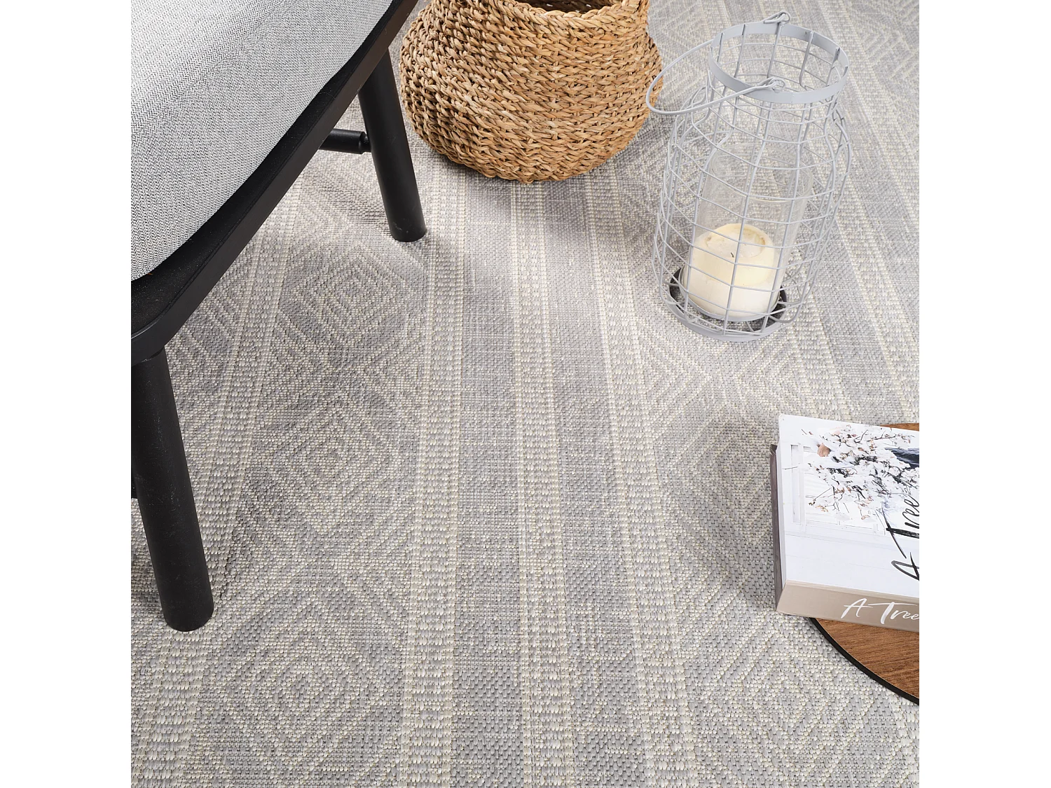 Tapis d'Extérieur/Intérieur - Gris/Ivoire - 120x170cm - MADIE