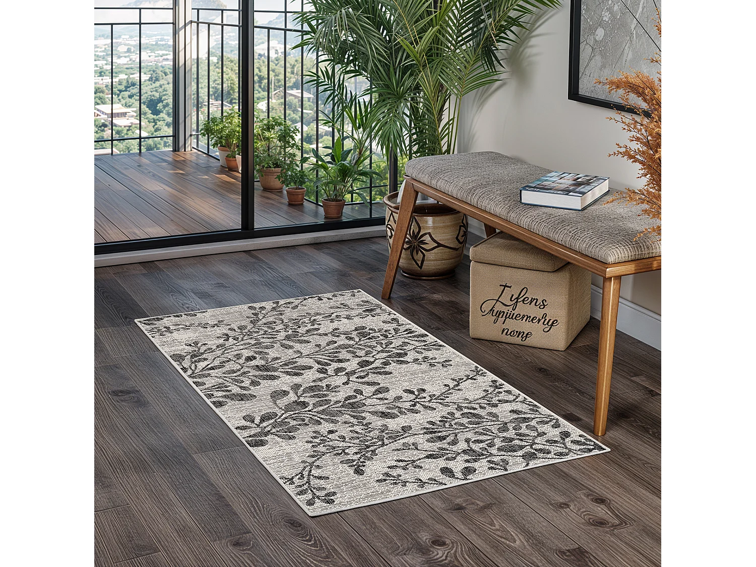 Tapis d'Extérieur/Intérieur - Ivoire/Gris - 80x150cm - MOLLY