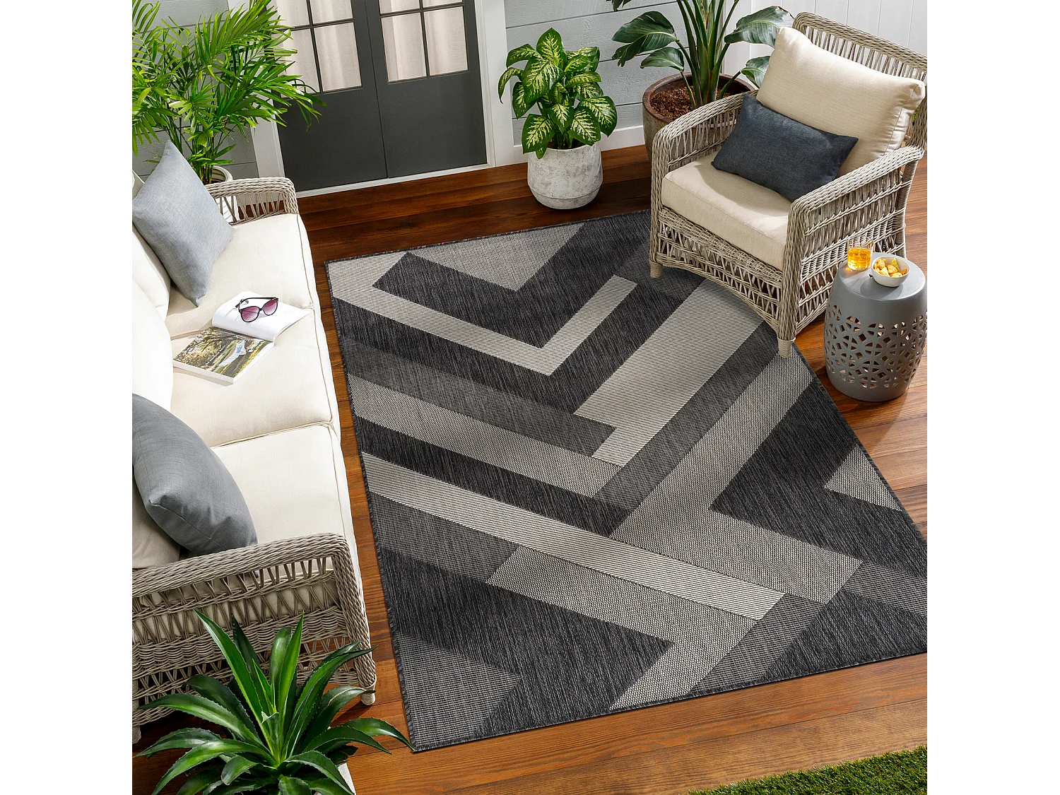 Tapis d'Extérieur/Intérieur - Gris/Ivoire - 160x213cm - ABBY