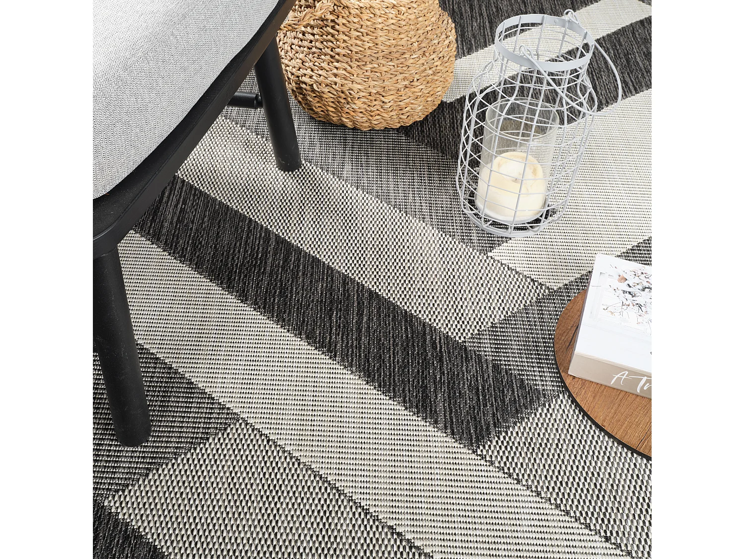 Tapis d'Extérieur/Intérieur - Gris/Ivoire - 160x213cm - ABBY