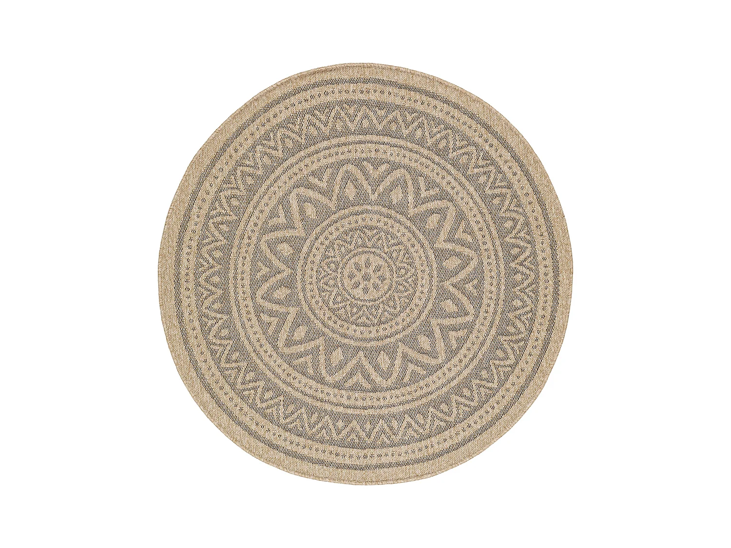 Buitenkleed - Balkon, Terras, Keuken, Rond Jute-Look Tapijt - Beige/Zwart - Ø 160cm - NOVA