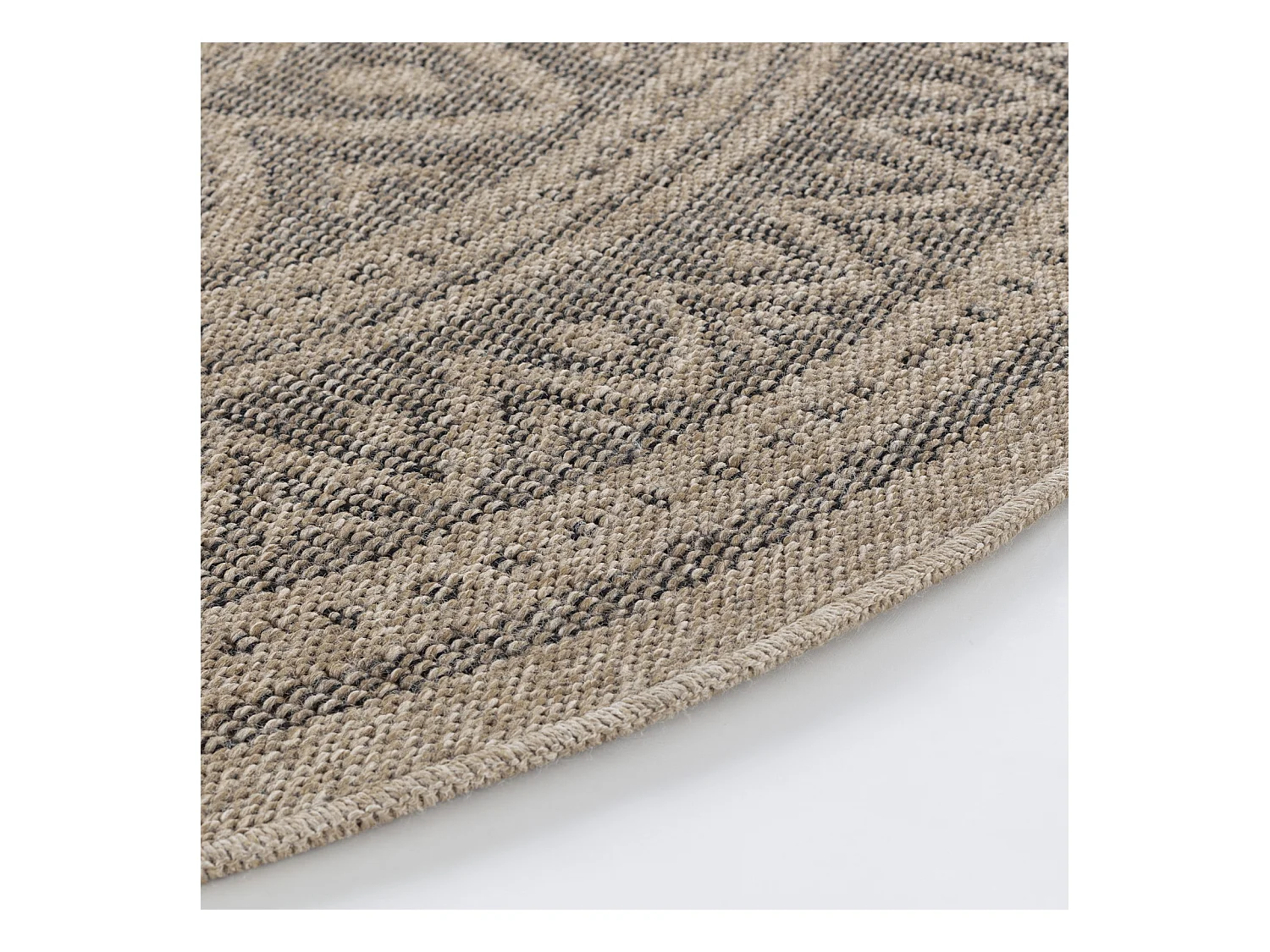 Buitenkleed - Balkon, Terras, Keuken, Rond Jute-Look Tapijt - Beige/Zwart - Ø 160cm - NOVA