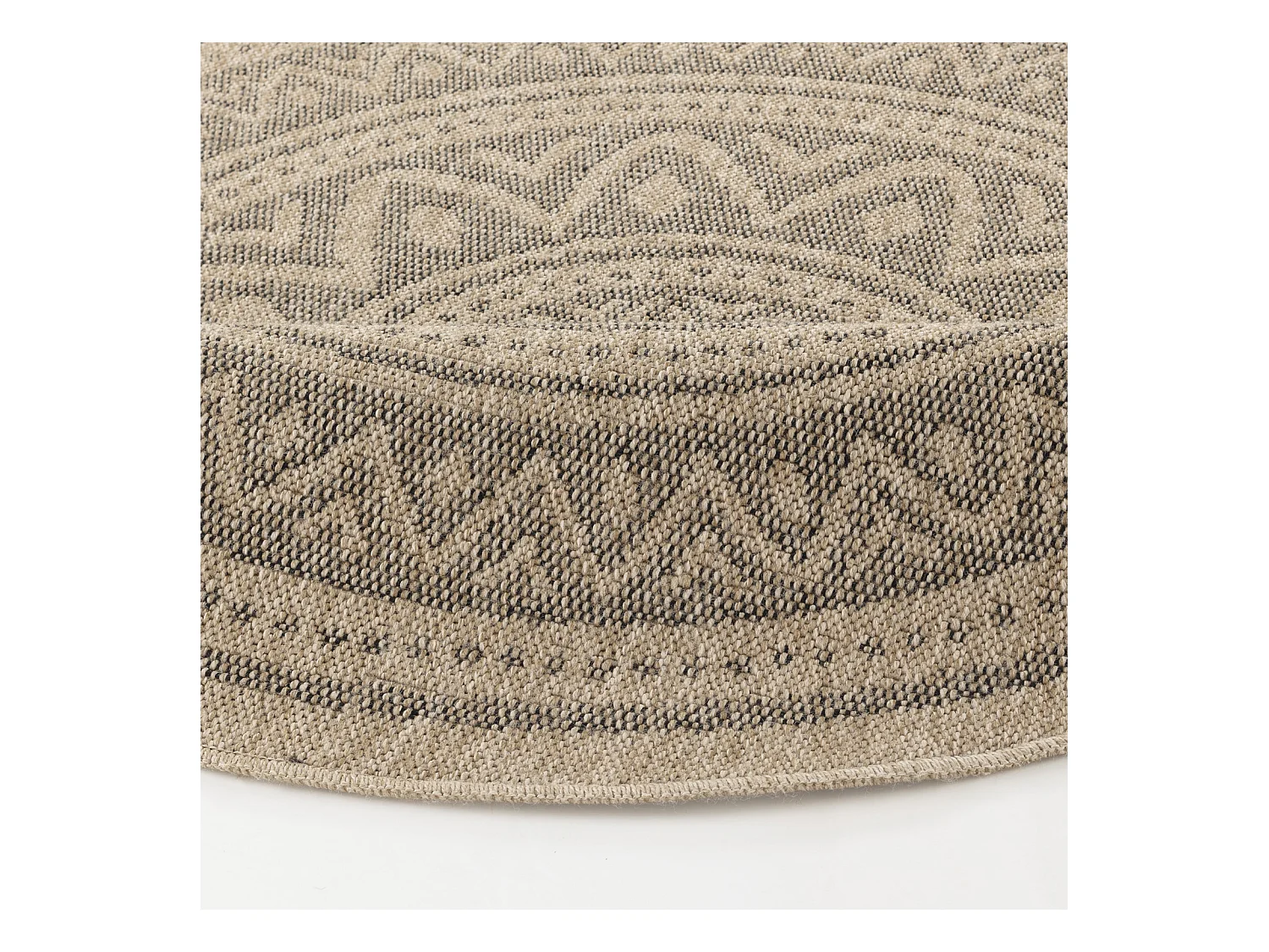 Buitenkleed - Balkon, Terras, Keuken, Rond Jute-Look Tapijt - Beige/Zwart - Ø 160cm - NOVA