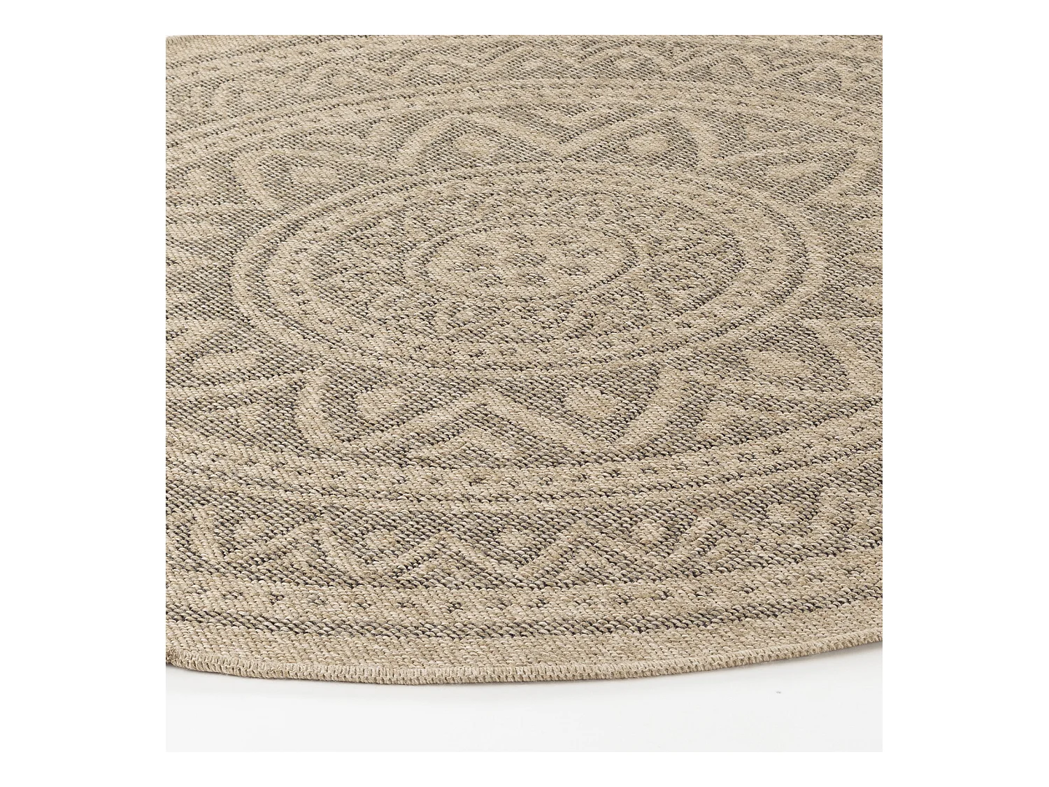 Buitenkleed - Balkon, Terras, Keuken, Rond Jute-Look Tapijt - Beige/Zwart - Ø 160cm - NOVA