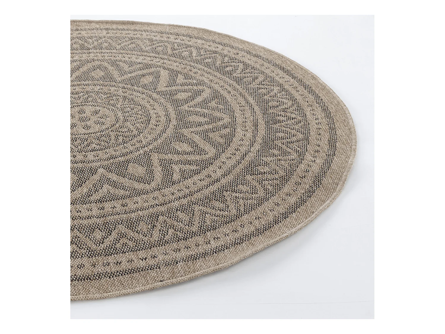 Tapis Rond Extérieur/Intérieur Aspect Jute - Beige/Noir - Ø 160cm - NOVA