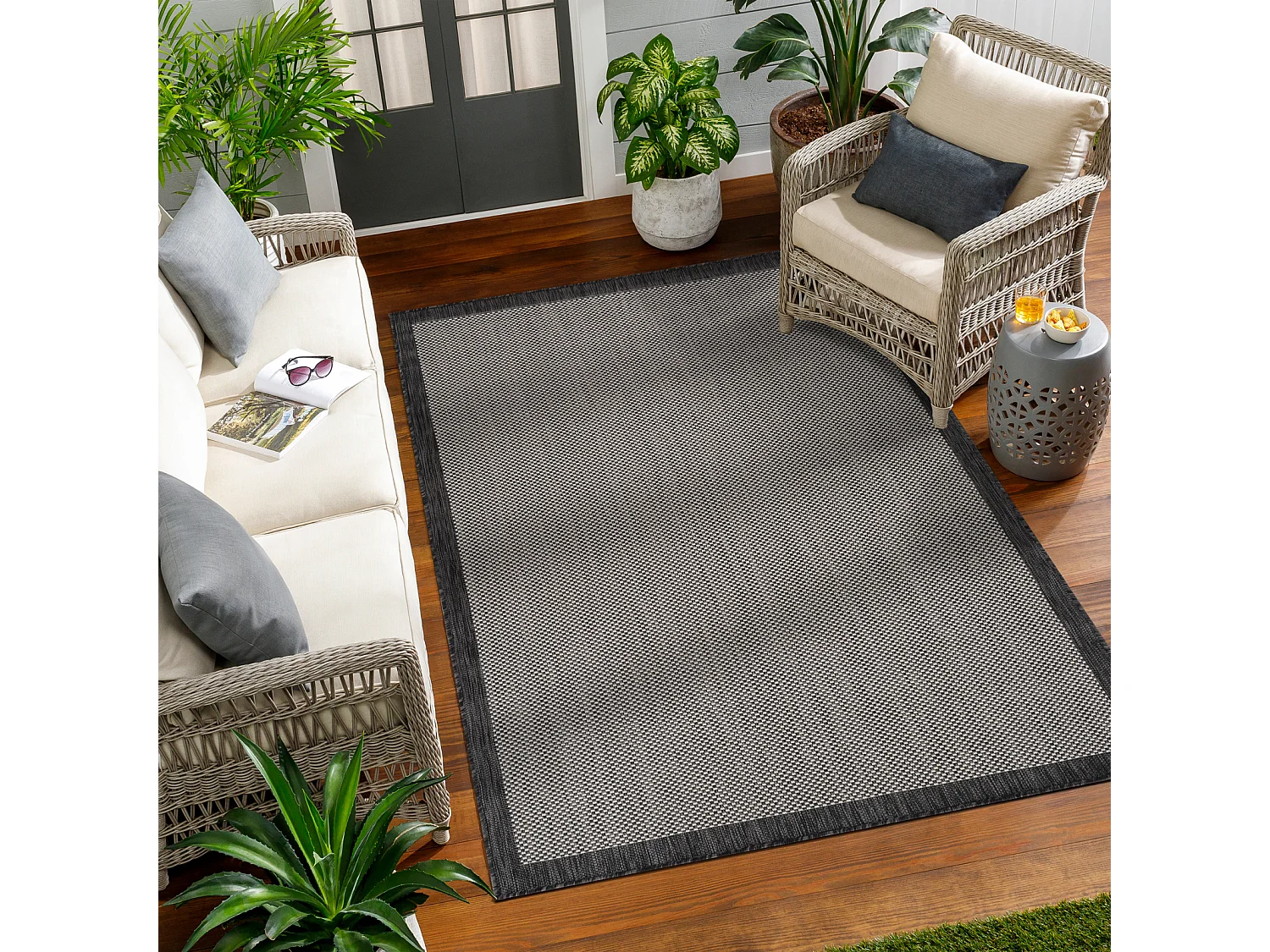 Tapis d'Extérieur/Intérieur - Gris/Ivoire - 120x170cm - KACEY