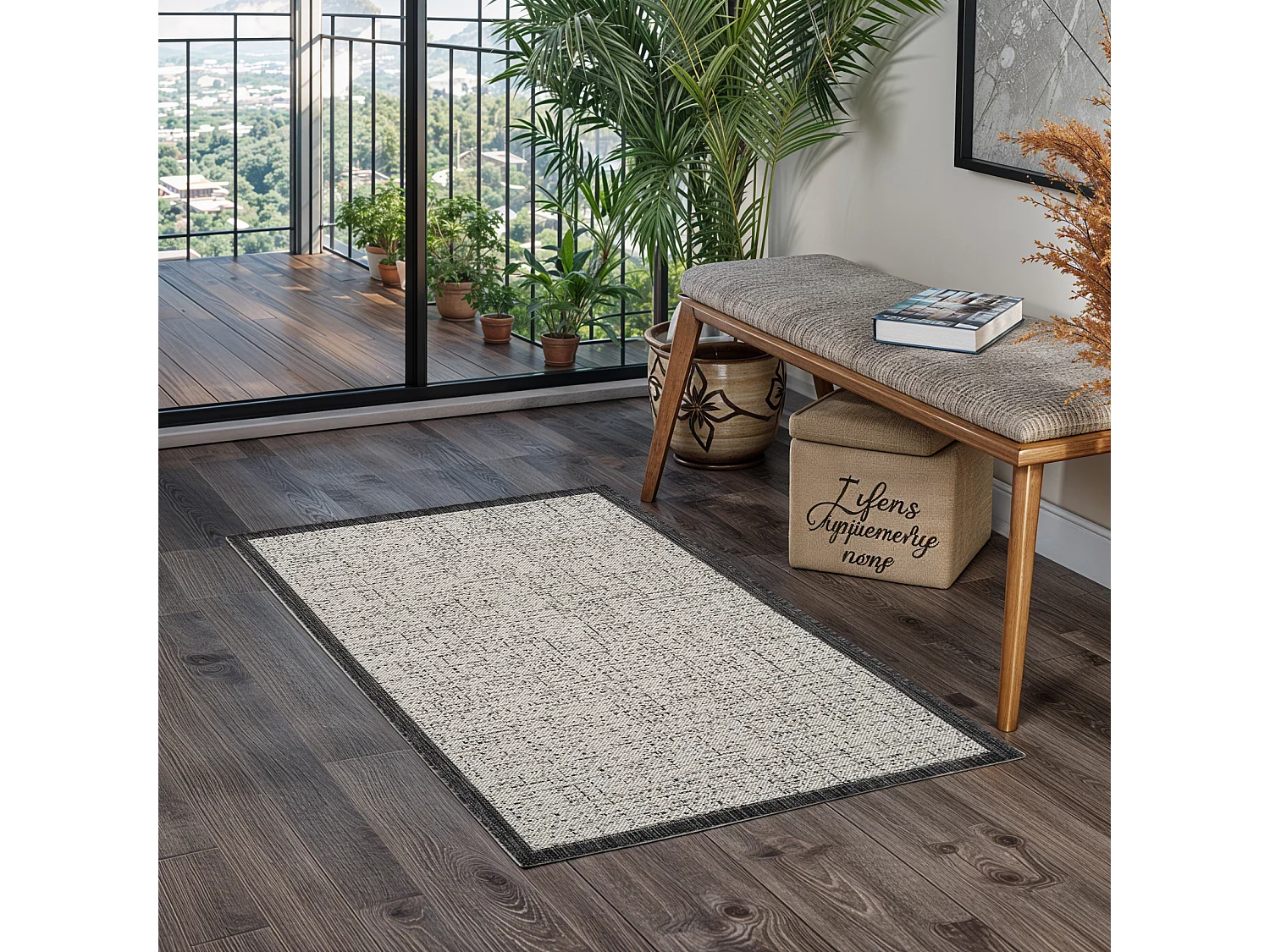 Tapis d'Extérieur/Intérieur - Ivoire/Gris - 80x150cm - JODY