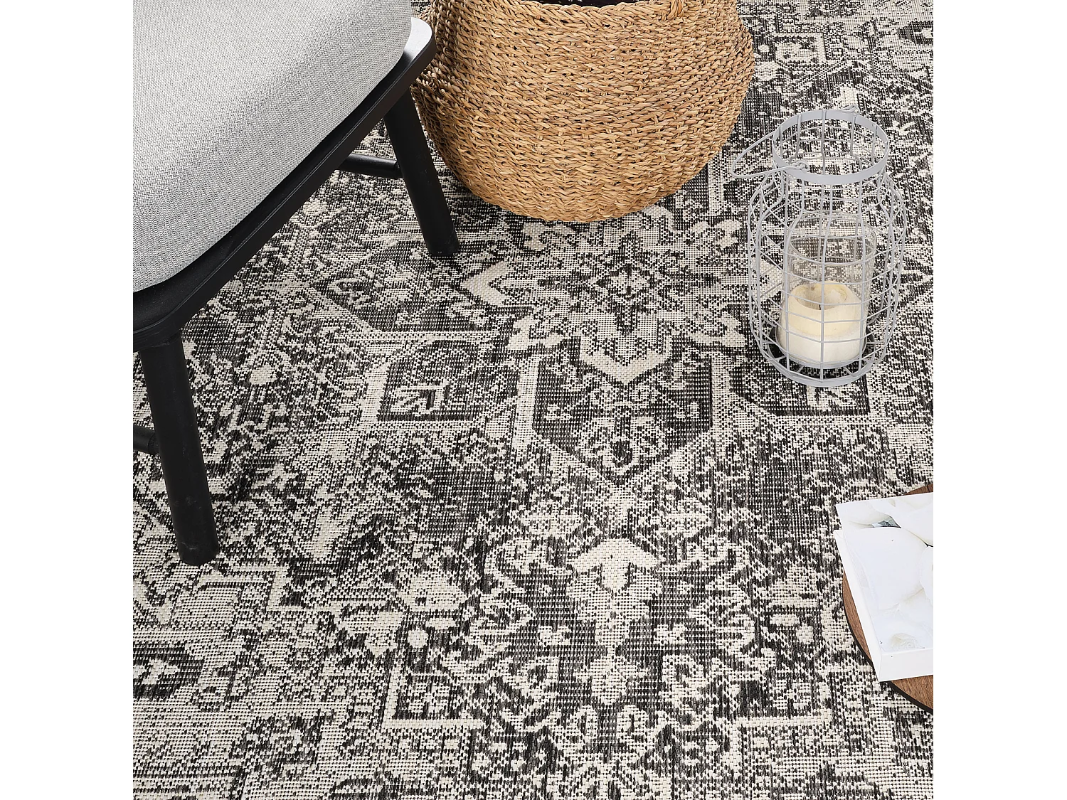 Buitenkleed - Balkon, Terras, Keuken Tapijt - Grijs/Ivoor - 80x150cm - ELLY