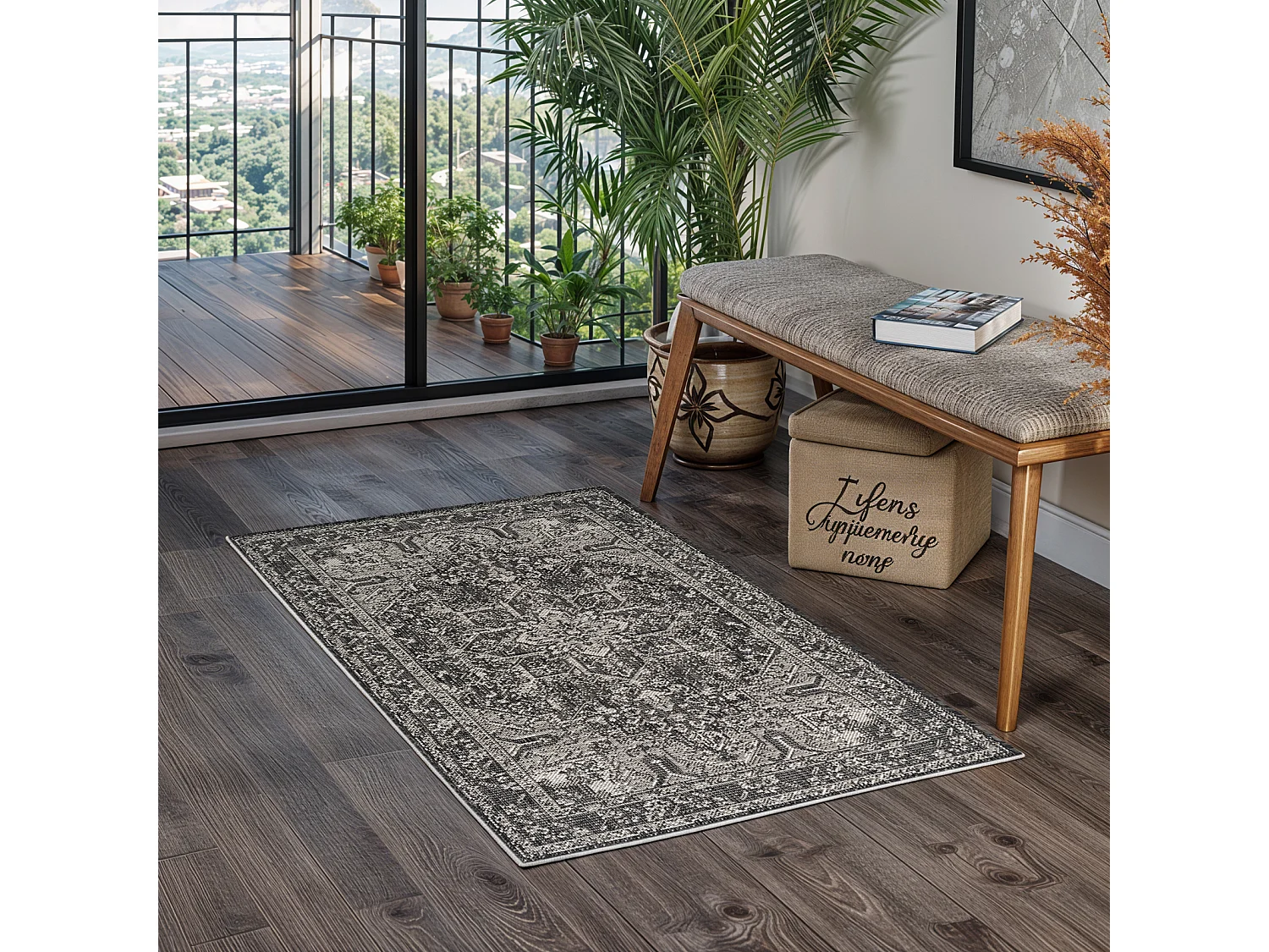 Buitenkleed - Balkon, Terras, Keuken Tapijt - Grijs/Ivoor - 80x150cm - ELLY